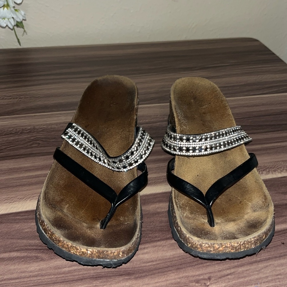 MILA PAOLI RHINESTONE LEATHER THONG SANDALS made in Italy - Picture 5 of 14